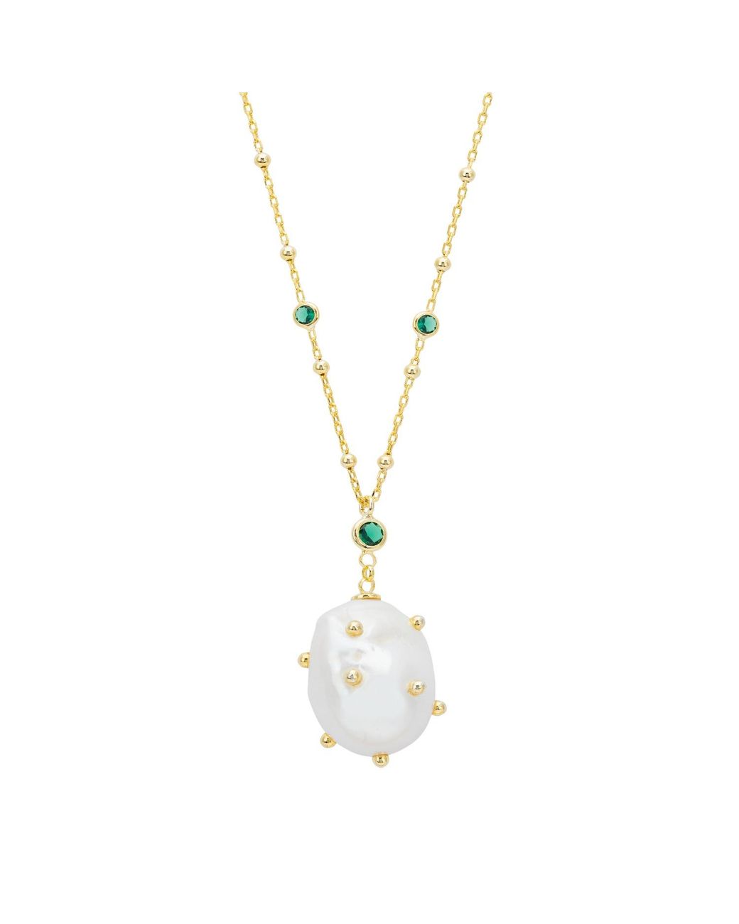 Latelita London Metallic Polka Dot Baroque Pearl Pendant Necklace Emerald