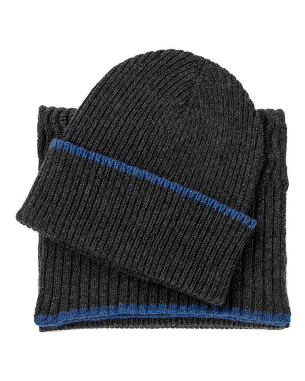Kinalba Black Gents Charcoal Mid-Weight Ribbed Cashmere Beanie Hat for men