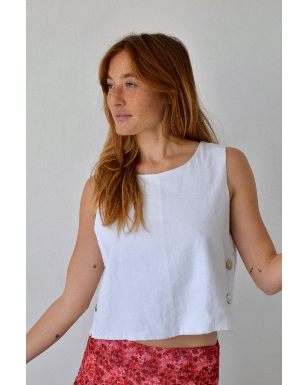 Mind Traveler White Claudia Linen Top