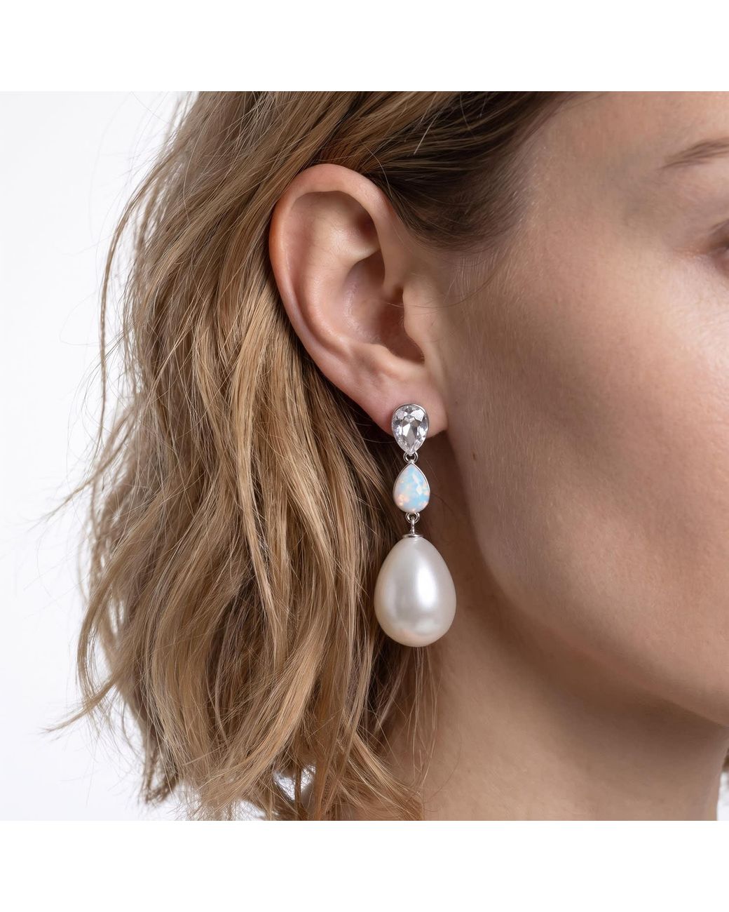 Modenaire Metallic Elegant Pearl Drop Necklace And Earrings Set
