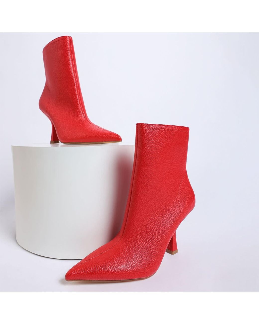 Rag & Co Red Farnak Pleather Spool Heel Boots