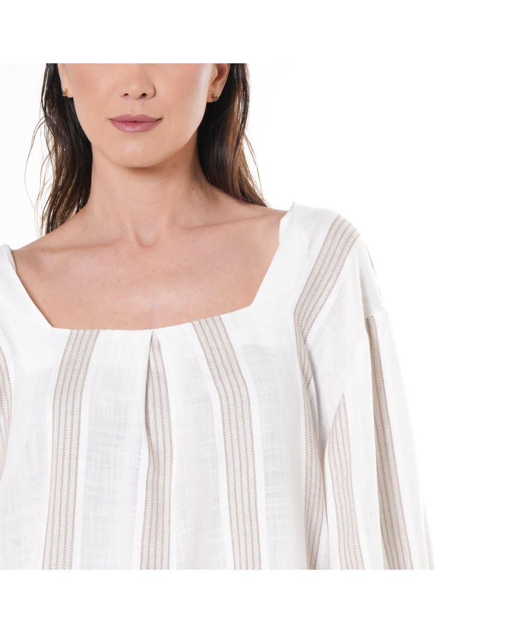 Metamorph White Neutrals Striped Top With Oversize Sleeves