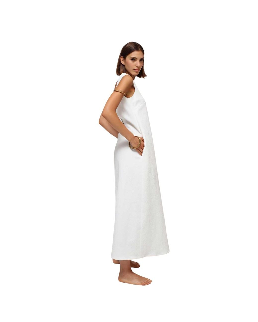 Humans & Land White V-Neck Maxi Dress With Pockets