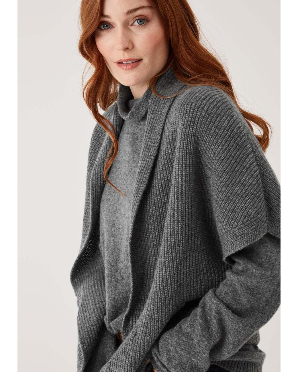 Loop Cashmere Gray Half Cardigan Sleeveless Cardigan