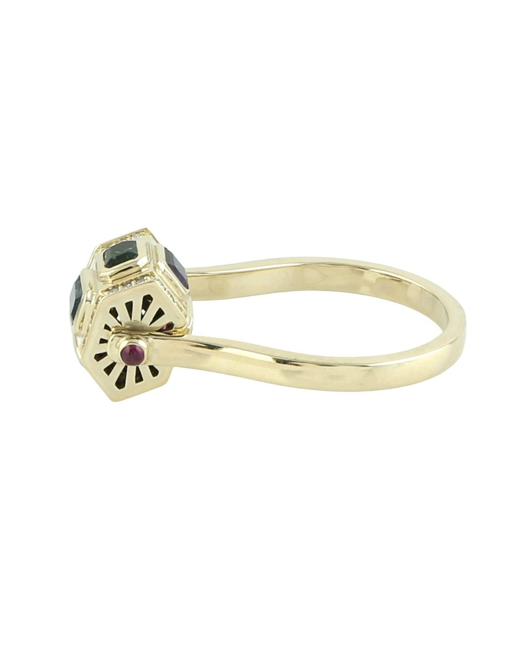 Artisan White 14K Garnet, Tourmaline, Topaz, Amethyst & Diamond Geometric Ring