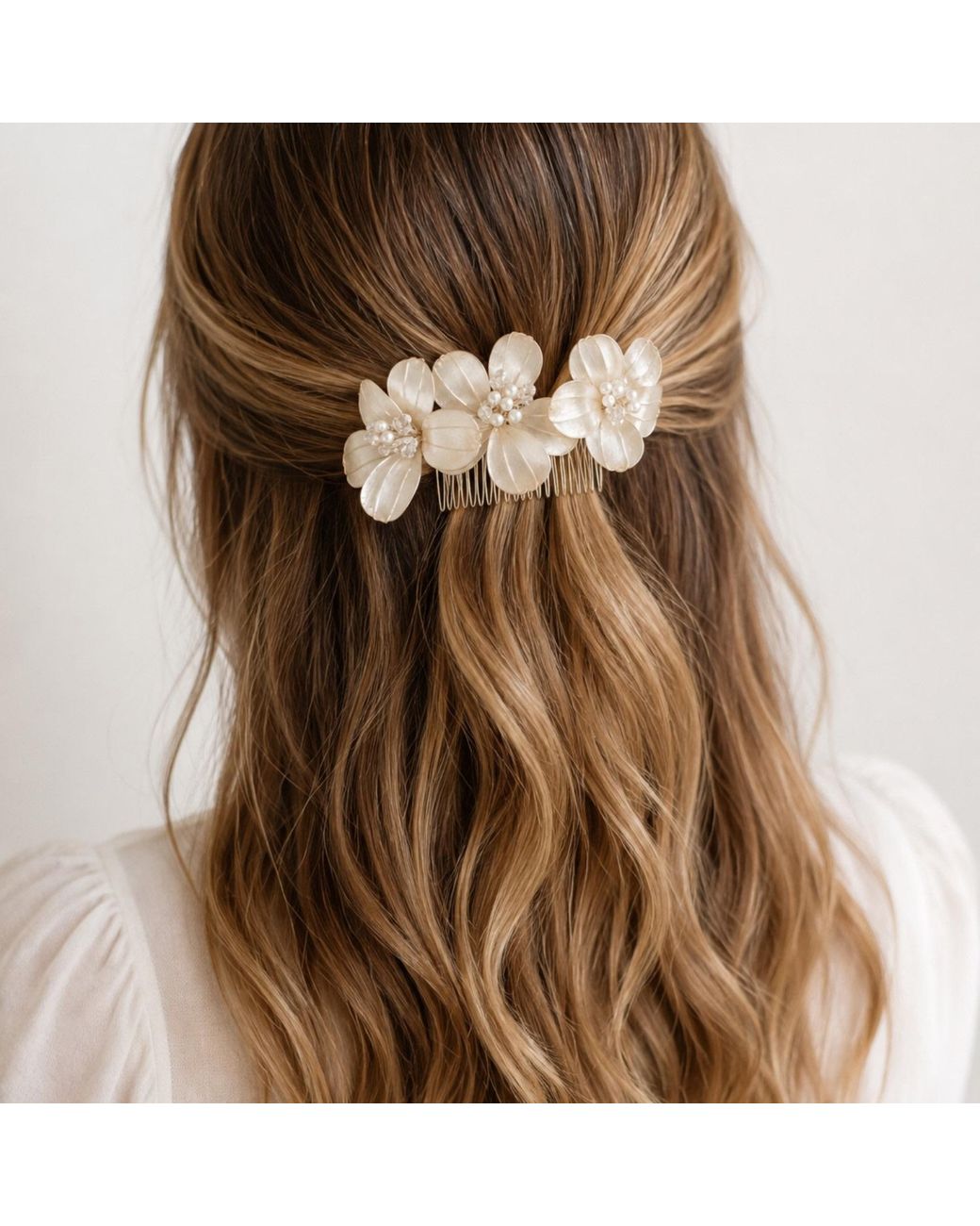 Nuvv Collection White Handmade Mother Of Pearl Floral Hair Accessory