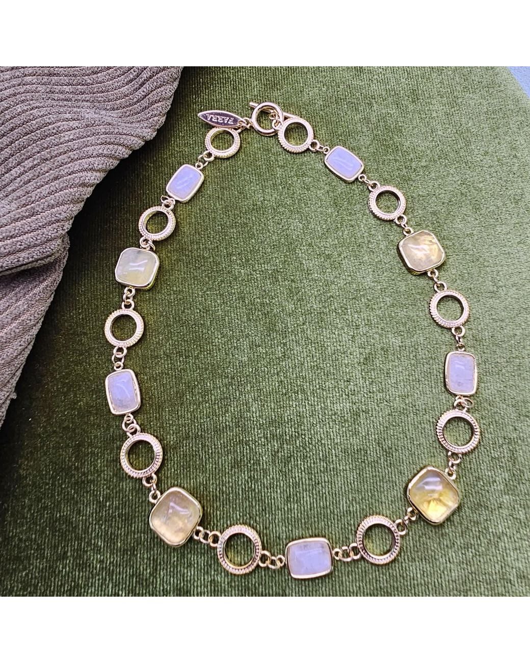 Farra Metallic Prehnite And Moonstone Charms Choker Necklace