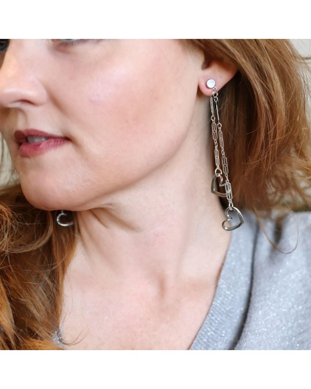 Rejected Hearts Club White Con Amor Heart Charm Dangle Chain Earrings