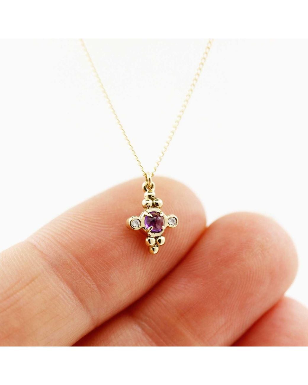 Lee Renee Metallic Amethyst & Diamonds Cross Necklace