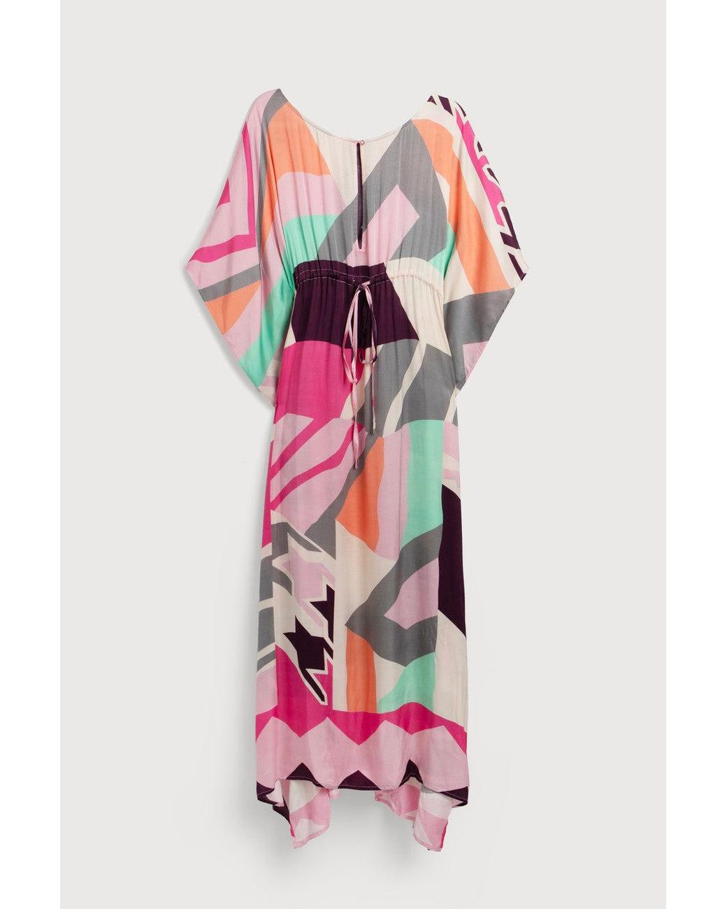 Saachi Pink Multicolored Geo Tie Waist Keyhole Kaftan