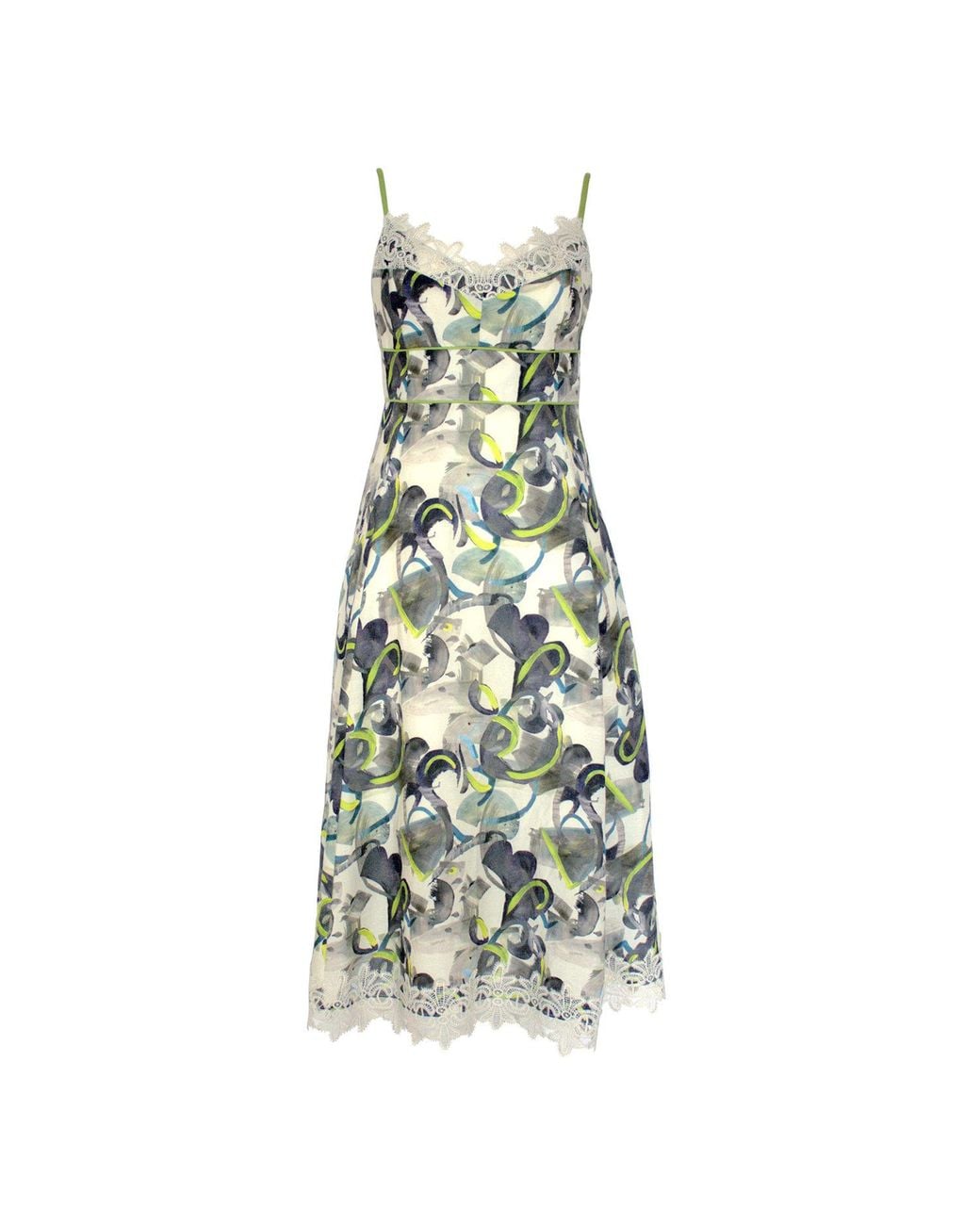 Lalipop Design Green Abstract Print Linen Midi Dress