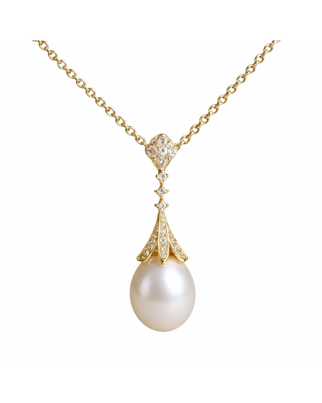 Ninemoo Metallic Fleur De Lumière Pearl Pendant Necklace