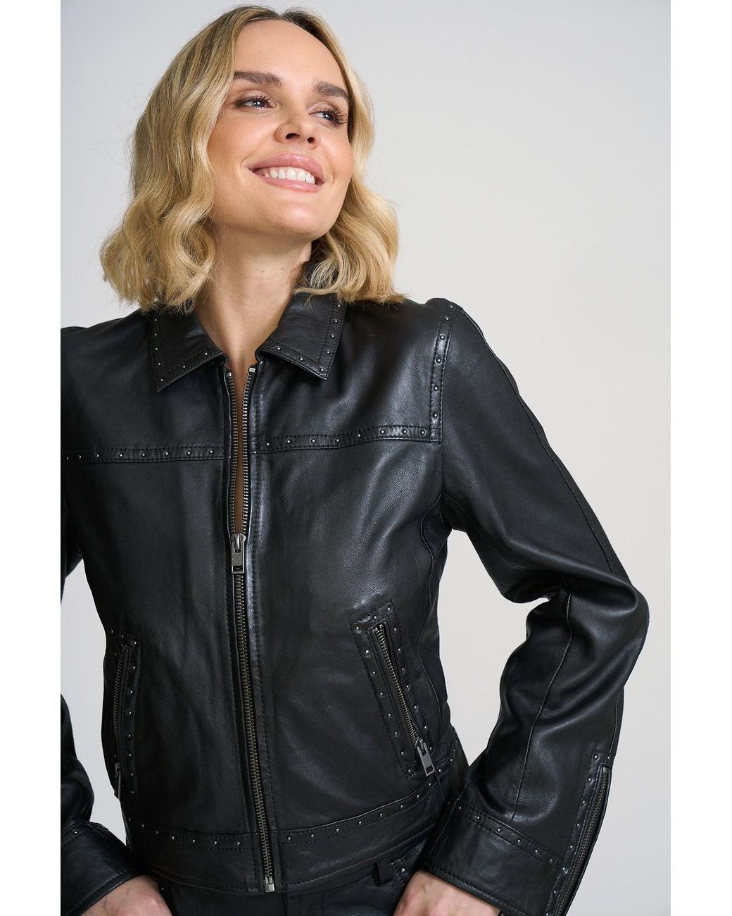 Mauritius Black Streamlined Studded Leather Jacket Mellus