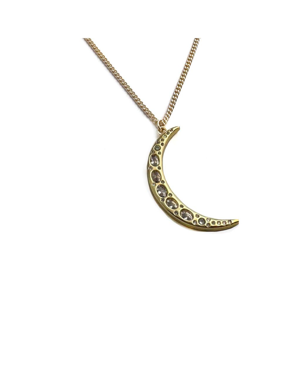 Rachel Nathan Metallic Crystal Crescent Moon Necklace