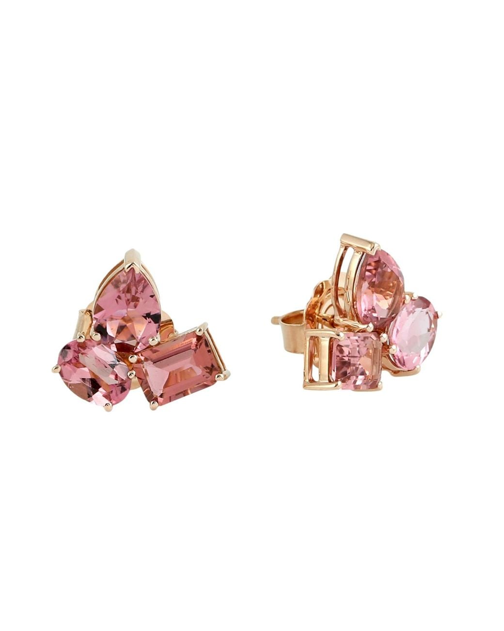 Artisan Pink Rose Tourmaline Multi-Shape Stud Earrings