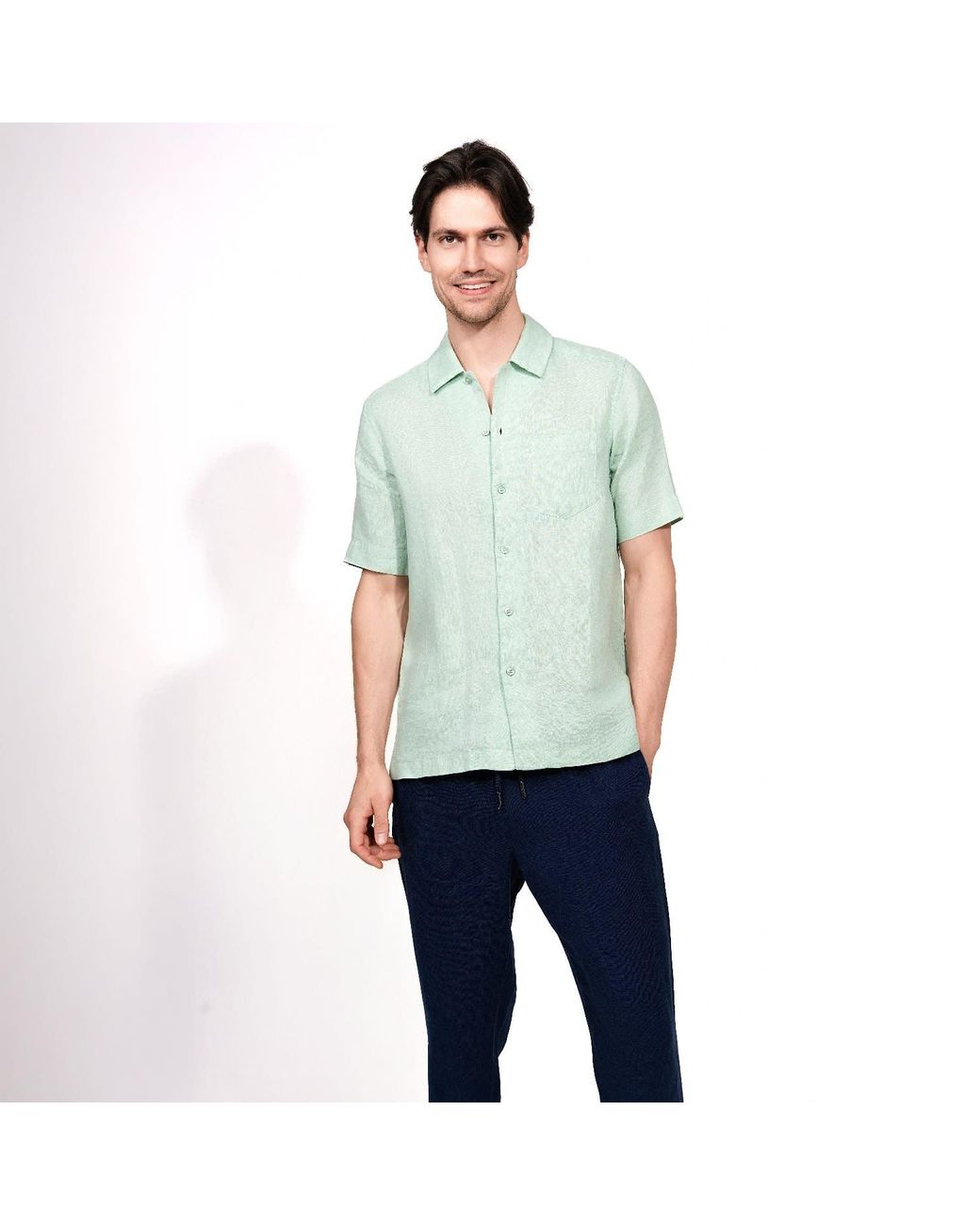 Maison Tangerine Green Mint Linen Short Sleeve Shirt For for men