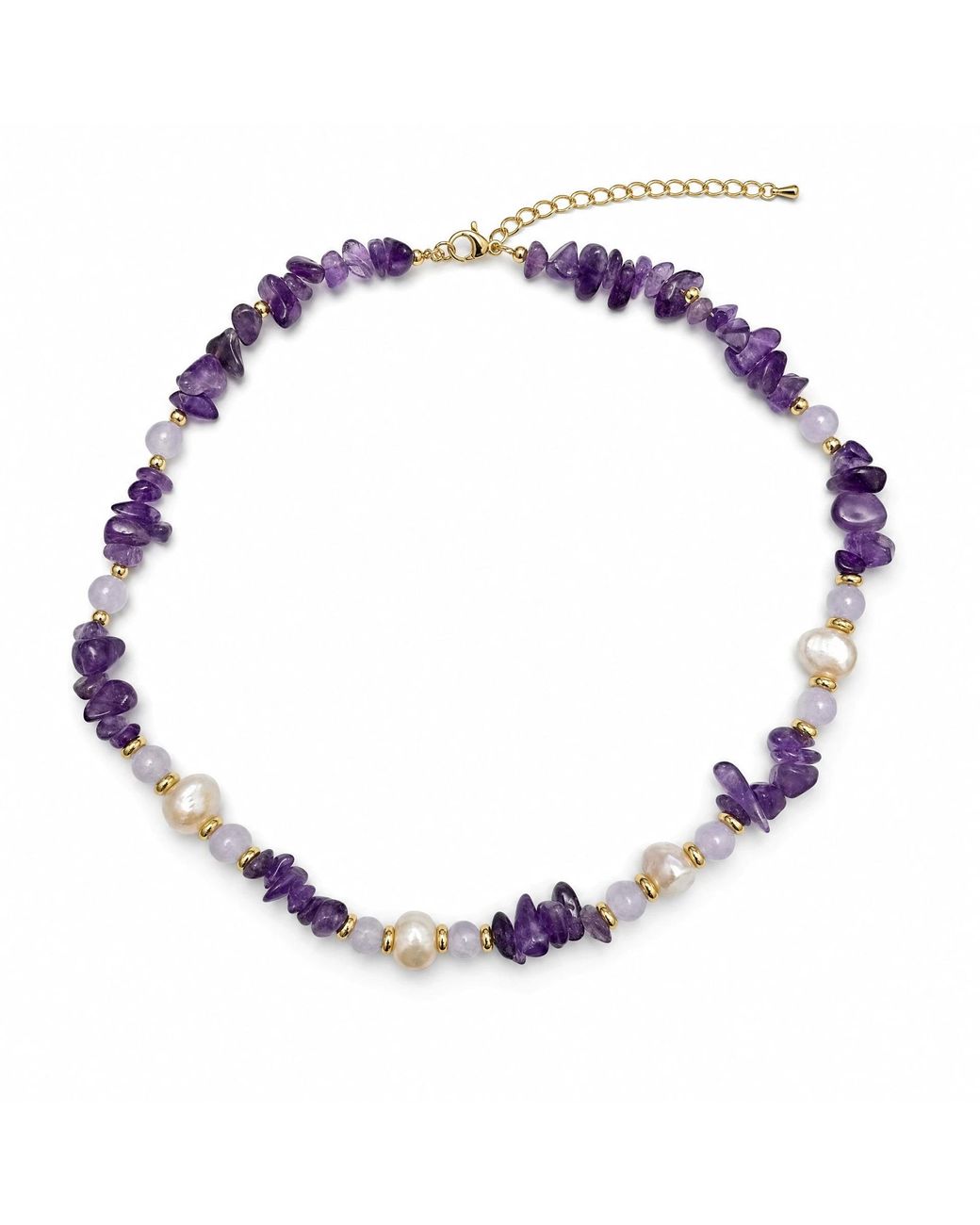 Angel Barocco Blue Amethyst Chip, Bead & Baroque Pearl Necklace