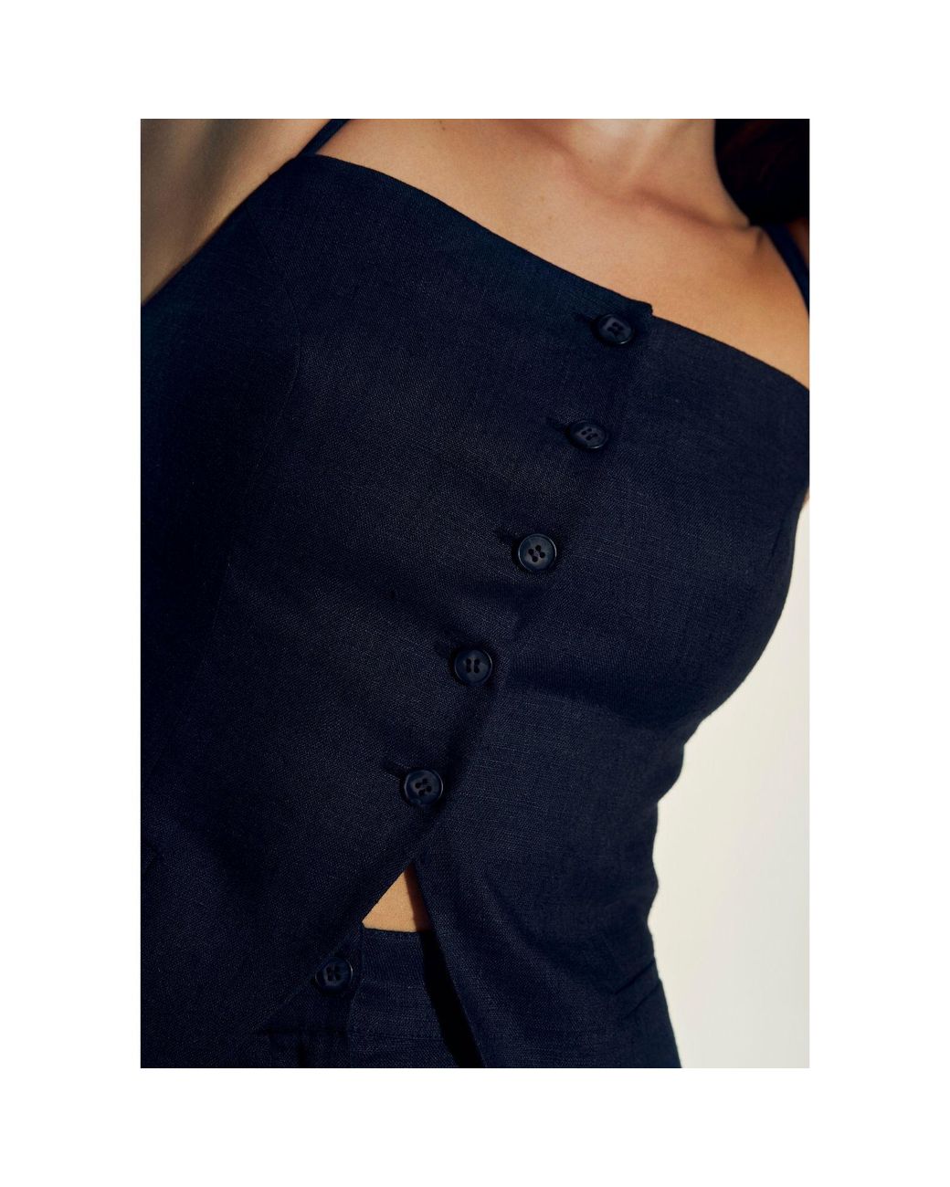 NAZLI CEREN Blue Marona Linen Top