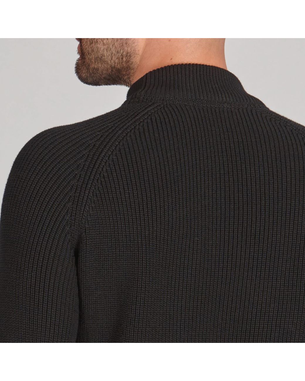 Paul James Knitwear Black Midweight Cotton Byrne Ribbed Mock Turtle Neck Jumper for men