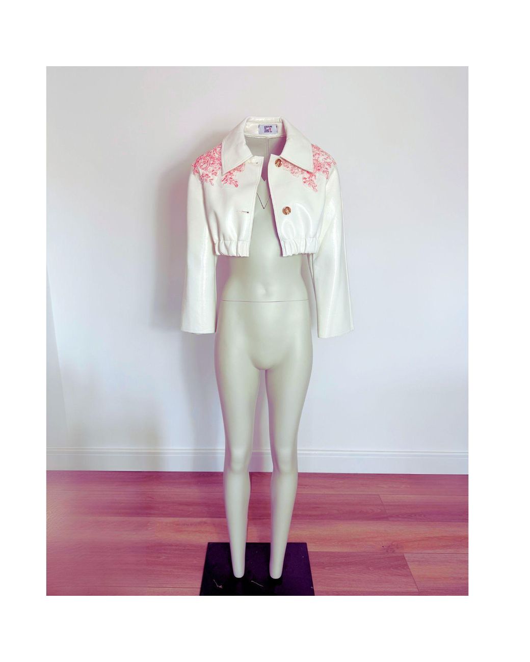 Couture to Your Door Green Neutrals Upcycled Vinyl Cream Cropped Jacket