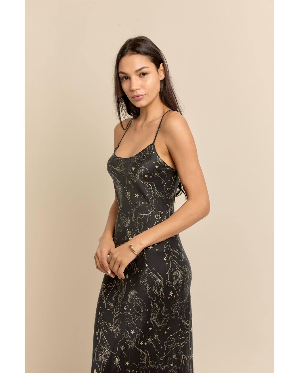 Lily Rou Black Silk Ray Midi Slip Dress