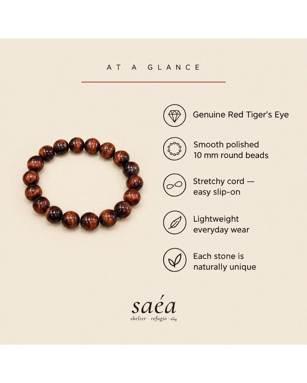 Saéa Brown Oxblood And Rust Tiger's Eye Beaded Stretch Bracelet