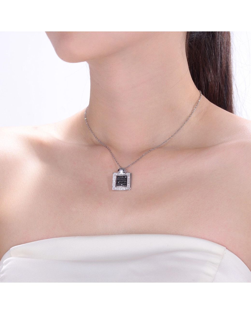 Genevive Jewelry Metallic Sterling Cubic Zirconia Multi-Frame Necklace