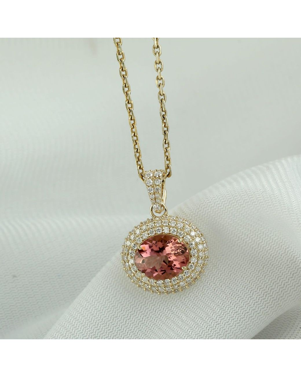 Artisan Pink Tourmaline & Diamond Halo Pendant
