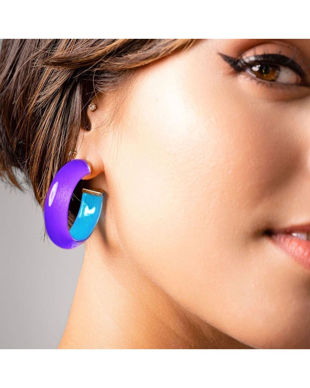Gold & Honey Blue Inside Out Lucite Hoop Earrings