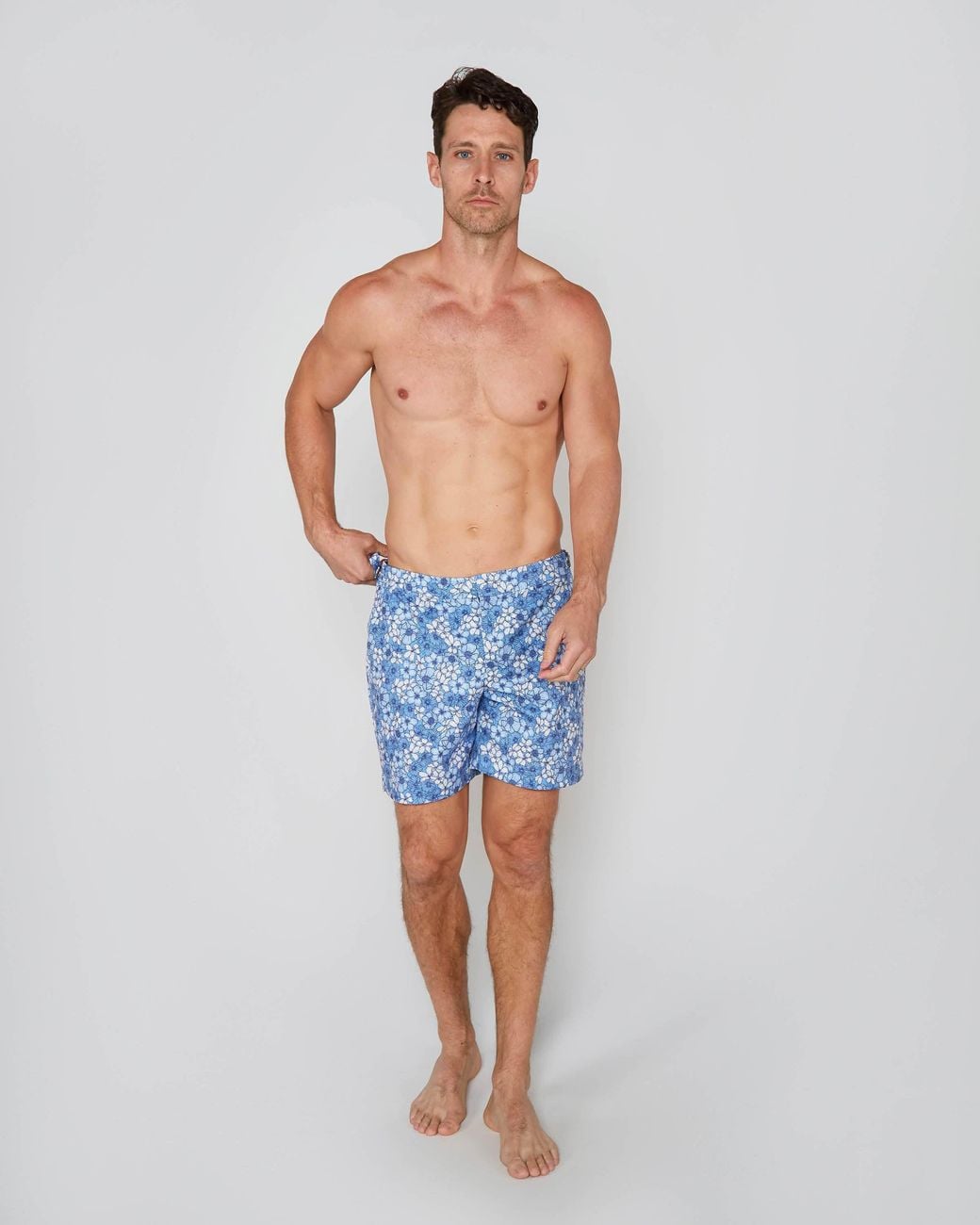 Lords of Harlech Blue Neptune Dense Floral Tailored Swim Short for men