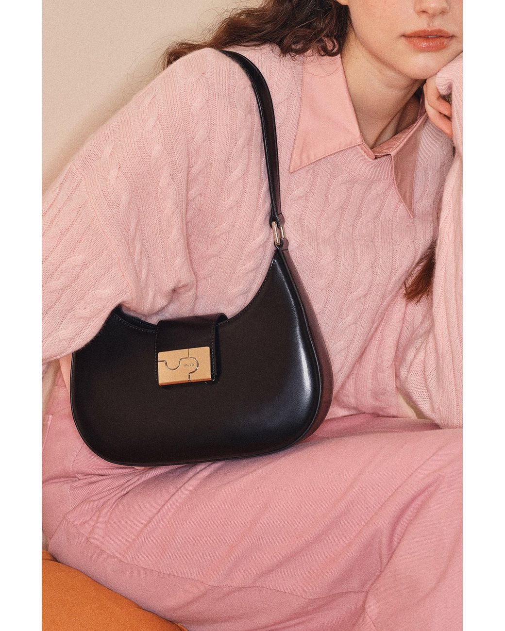 Amy Lynn Black Albany Leather Shoulder Bag