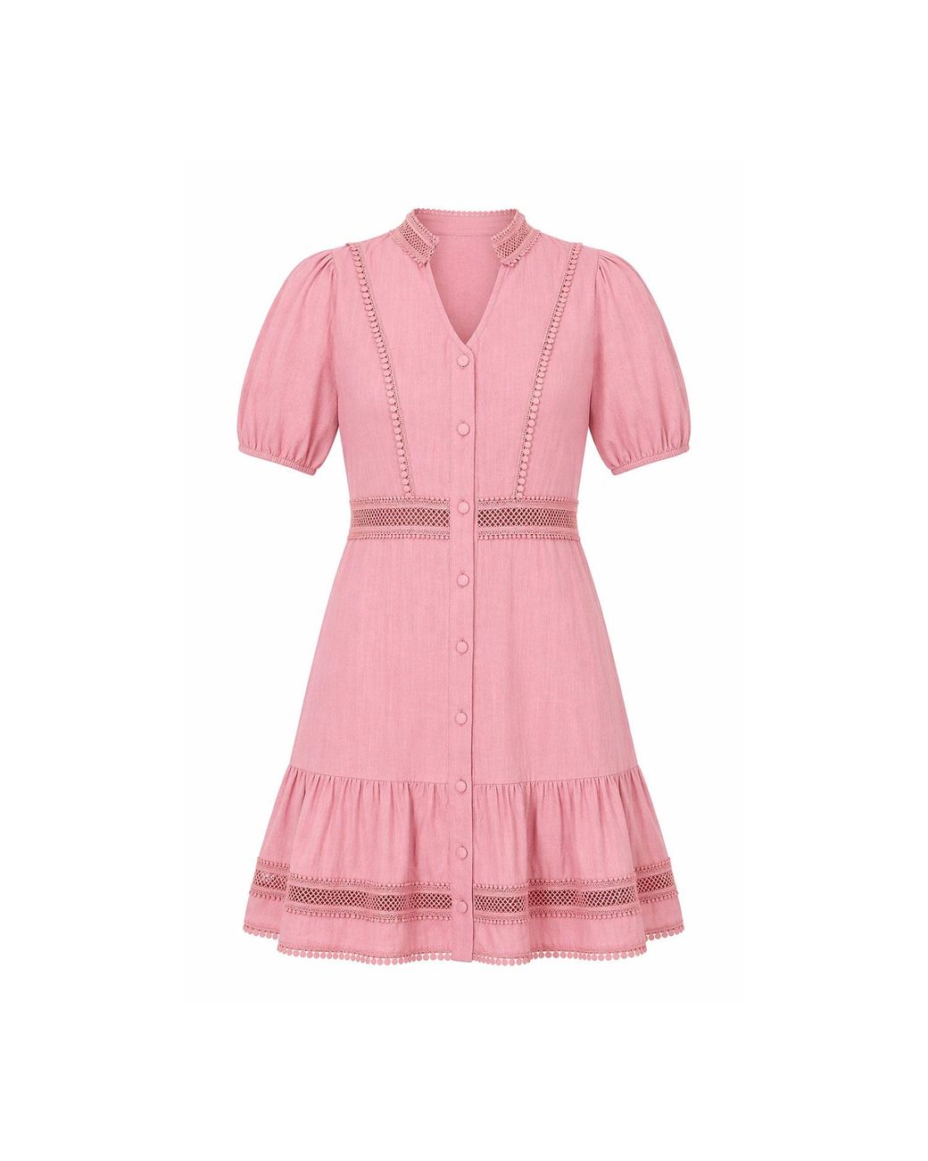Yumi' Pink Cotton Lace Trim Skater Shirt Dress