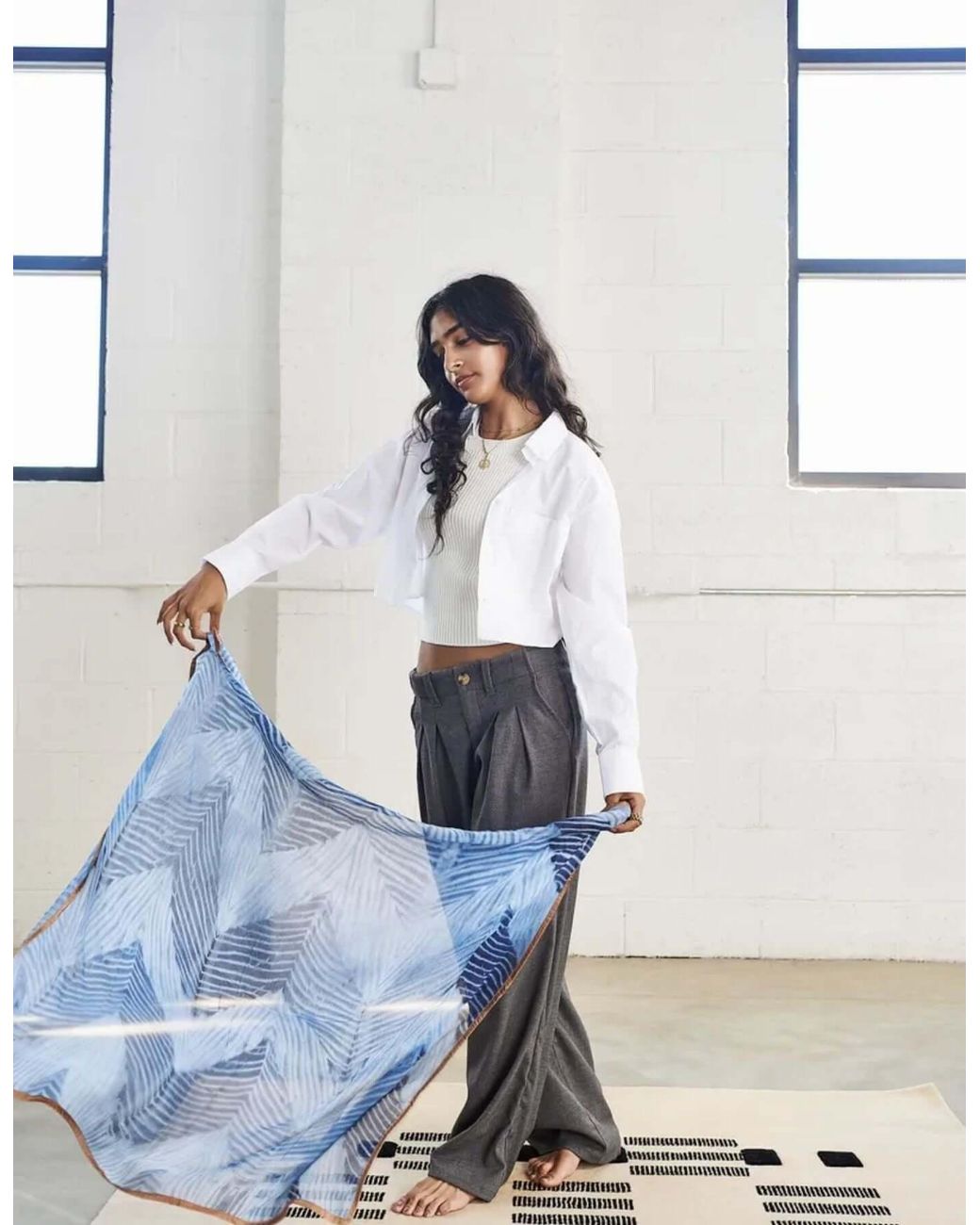 Variously Blue Samu Hand Printed Shibori Silk Chiffon Scarf