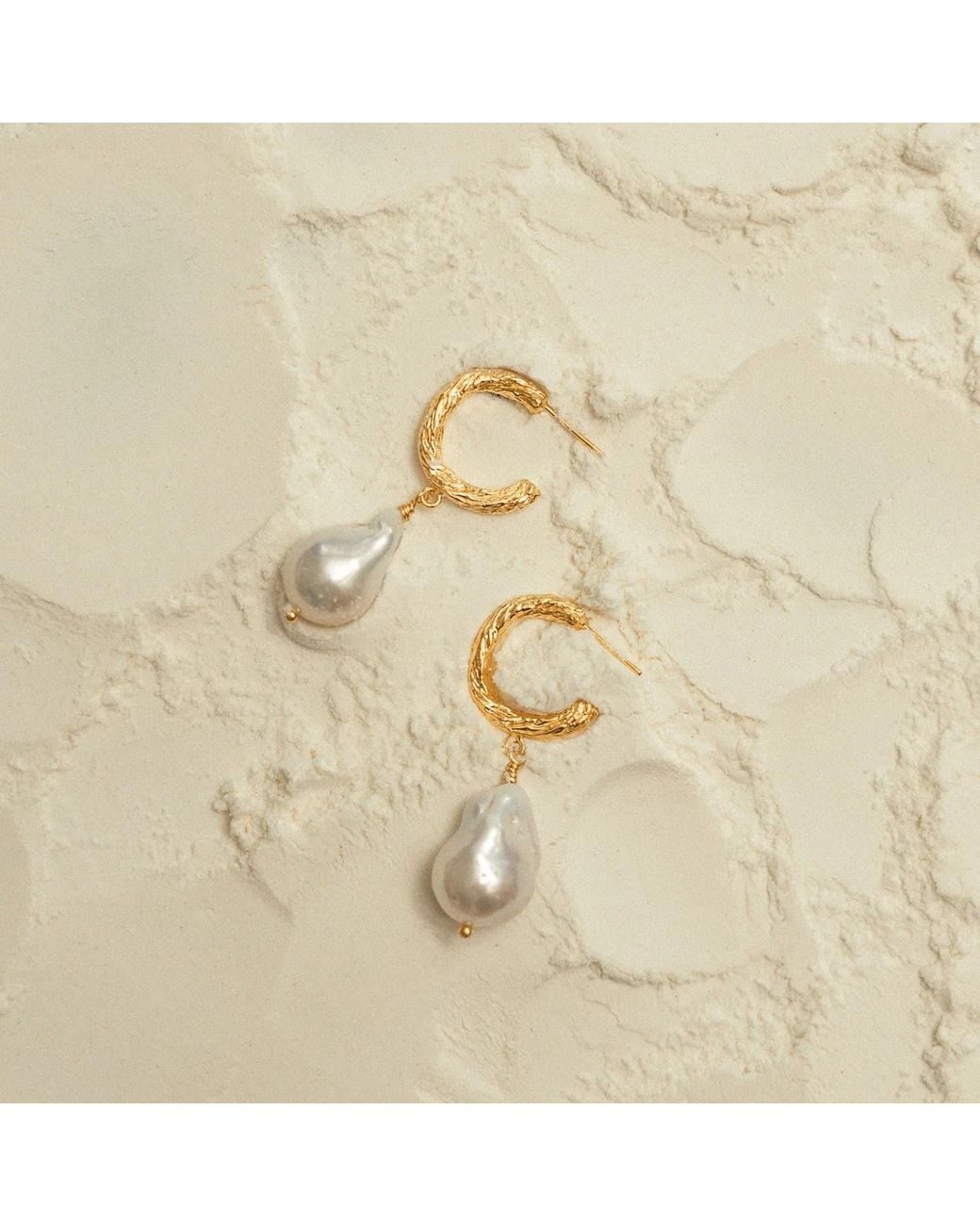 EVA REMENYI White Archaic Baroque Pearl Hoop Earrings