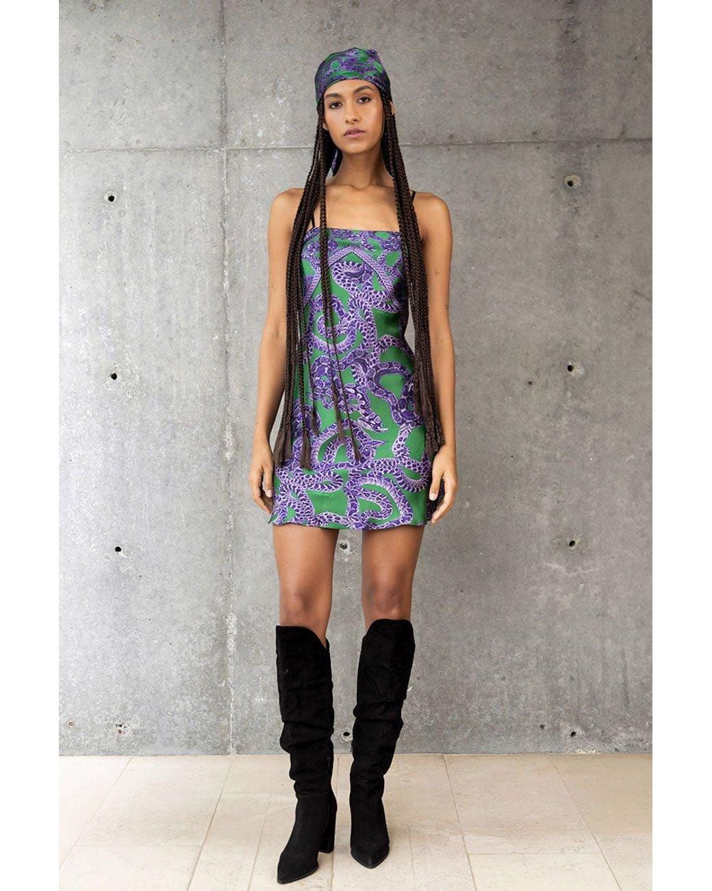 Monzlapur New York Blue Silk Snake Scarf Dress
