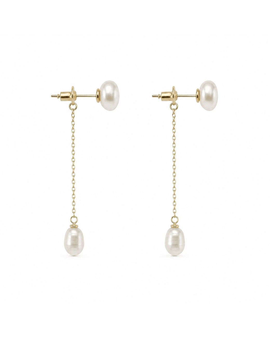 Angel Barocco White Freshwater Pearl Chain Drop Stud Earrings