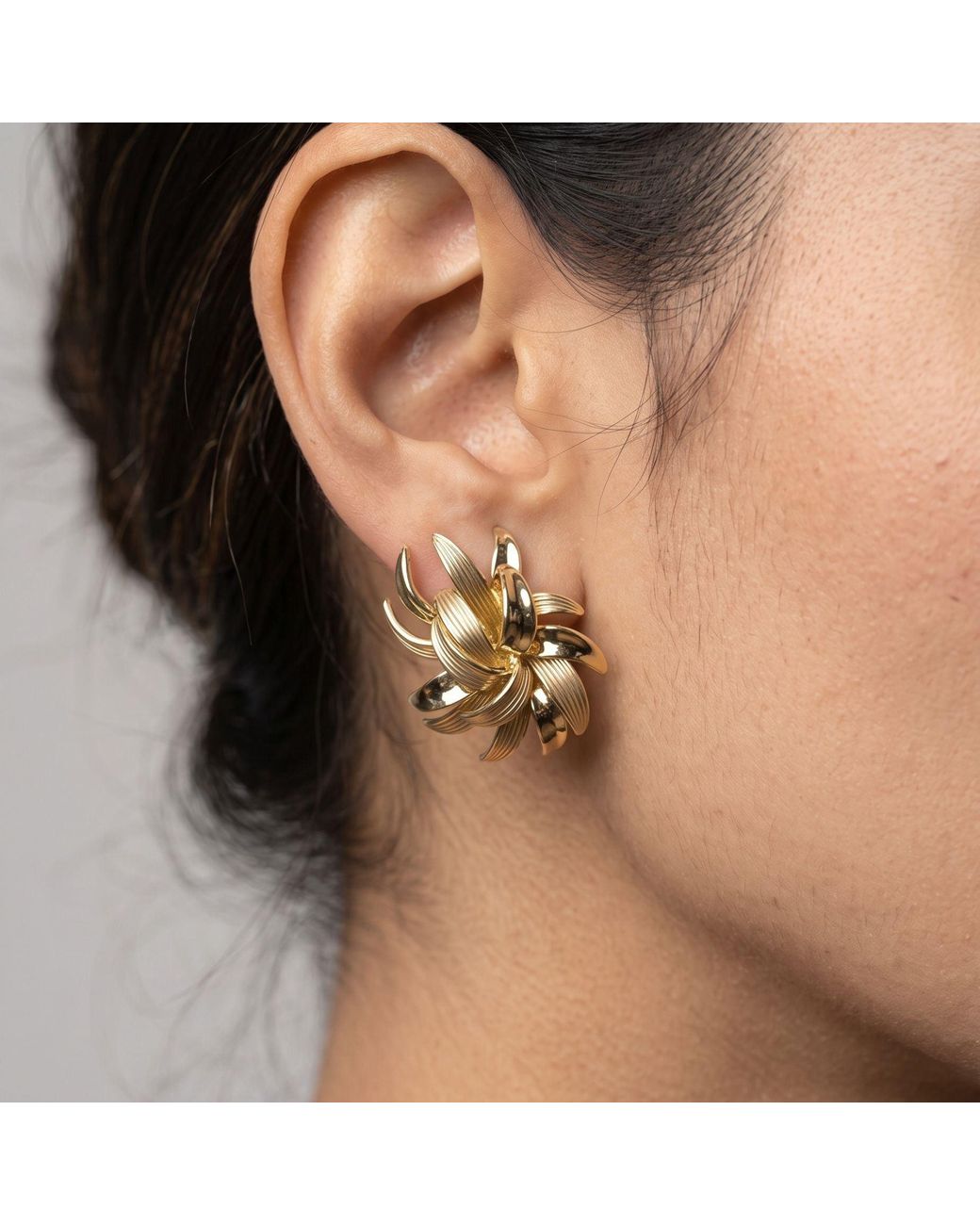 Uchi and Soto Metallic Kinmokusei Floral Statement Stud Earrings