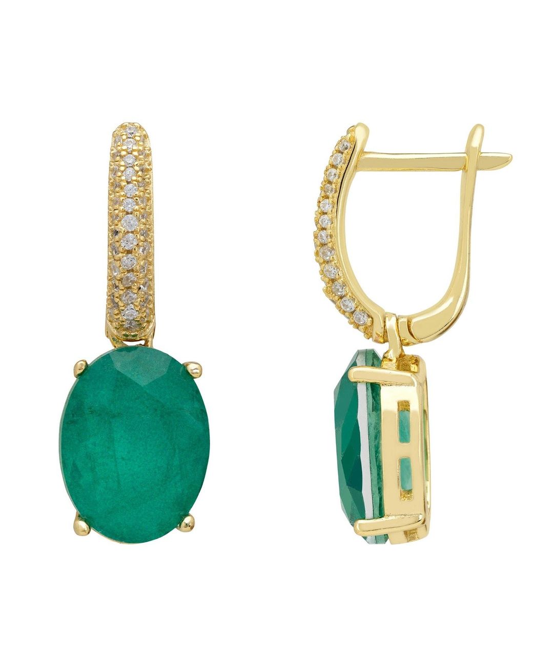 Latelita London Green Alexandra Oval Drop Earrings Colombian Emerald