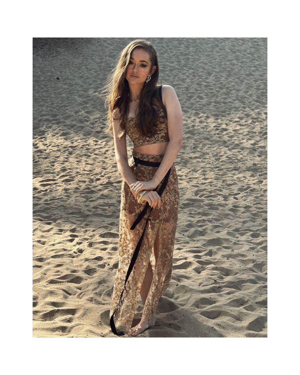 LAHIVE Natural Genevive Sequin Skirt
