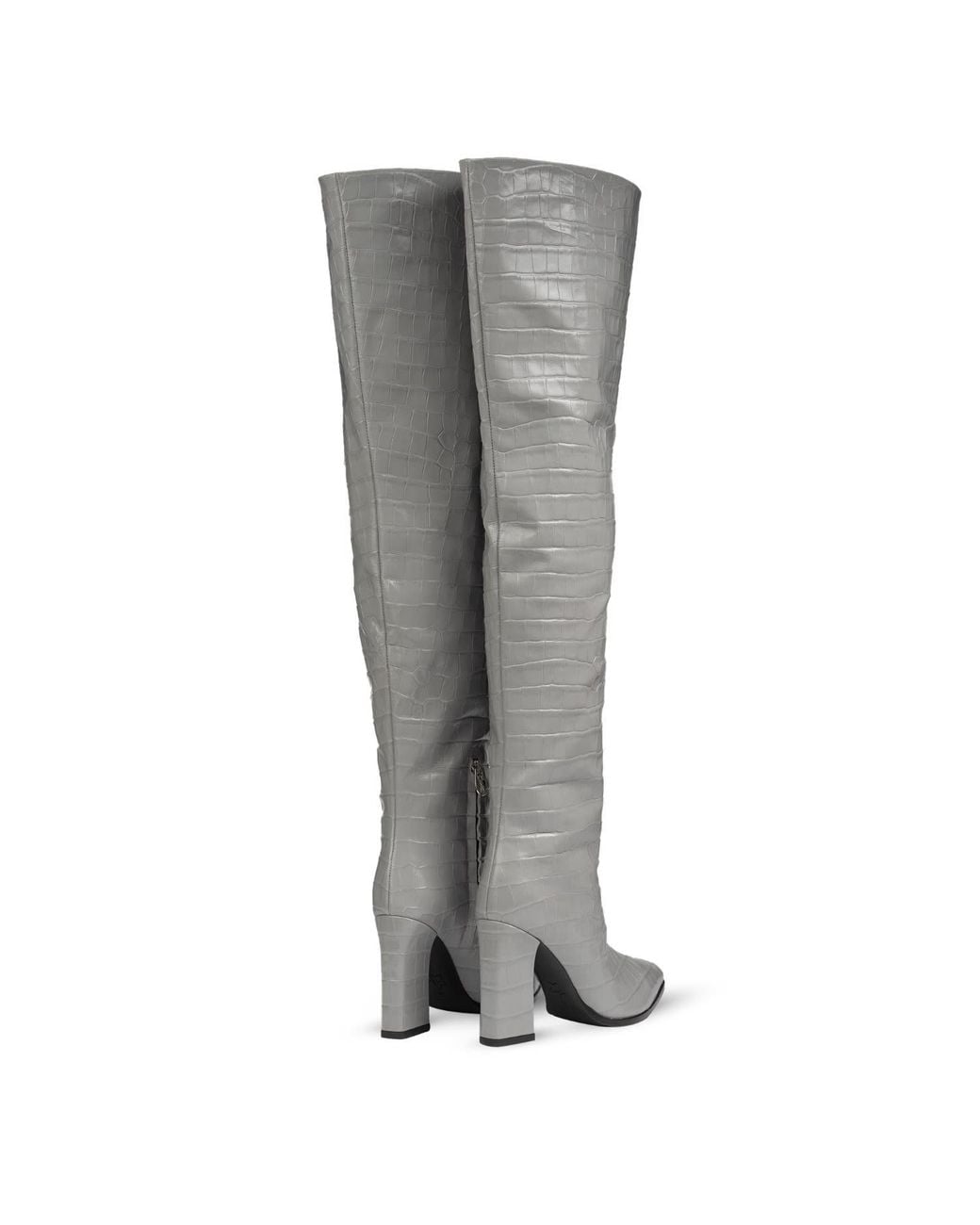 Rosamund Muir London Gray Roma Crocodile Print Over Knee Boots