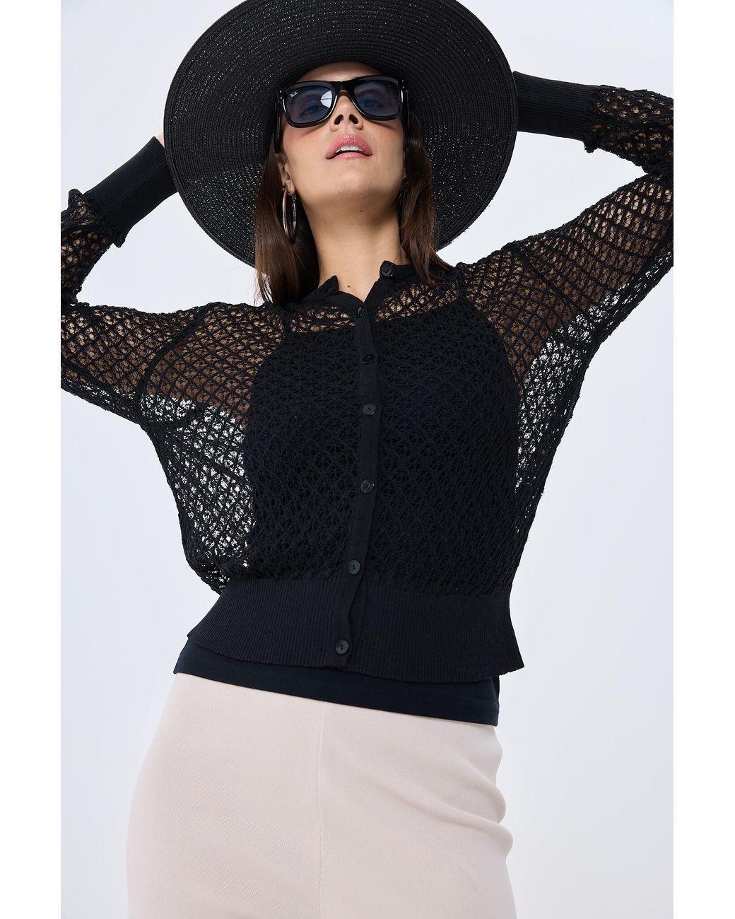 Peraluna Black Addison Openwork Knit Cardigan