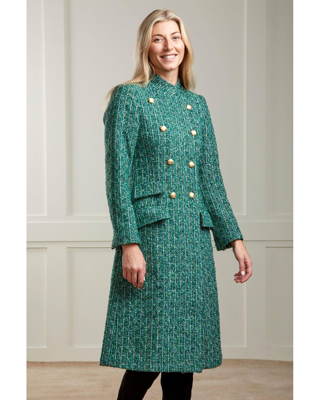 Guinea London Green Military Style Boucle Tweed Coat