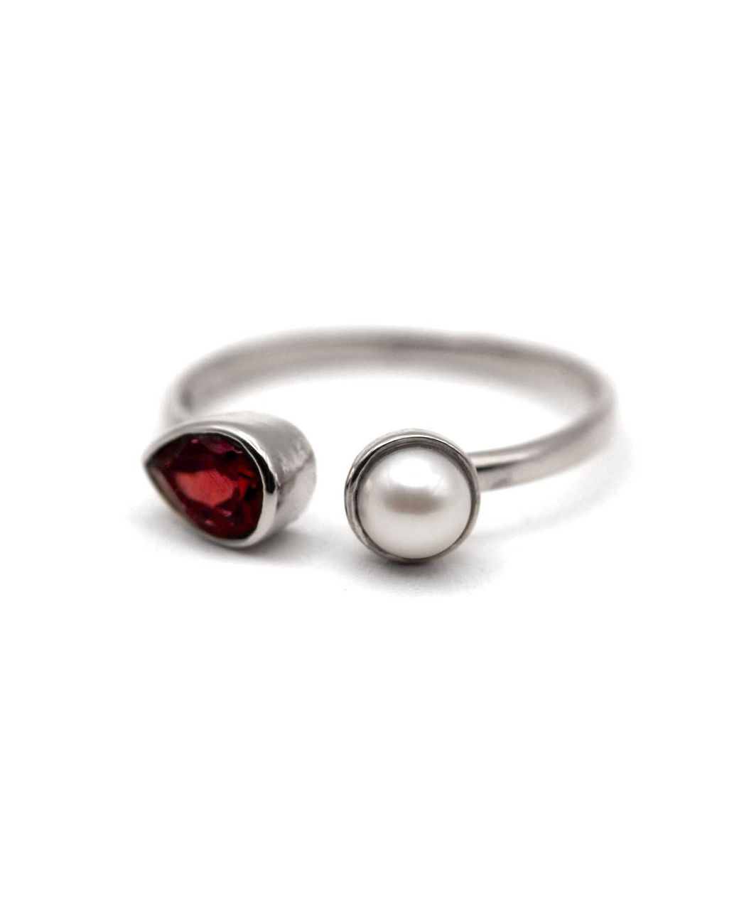 VicStoneNYC Fine Jewelry White Garnet With Pearl Open Cuff Ring