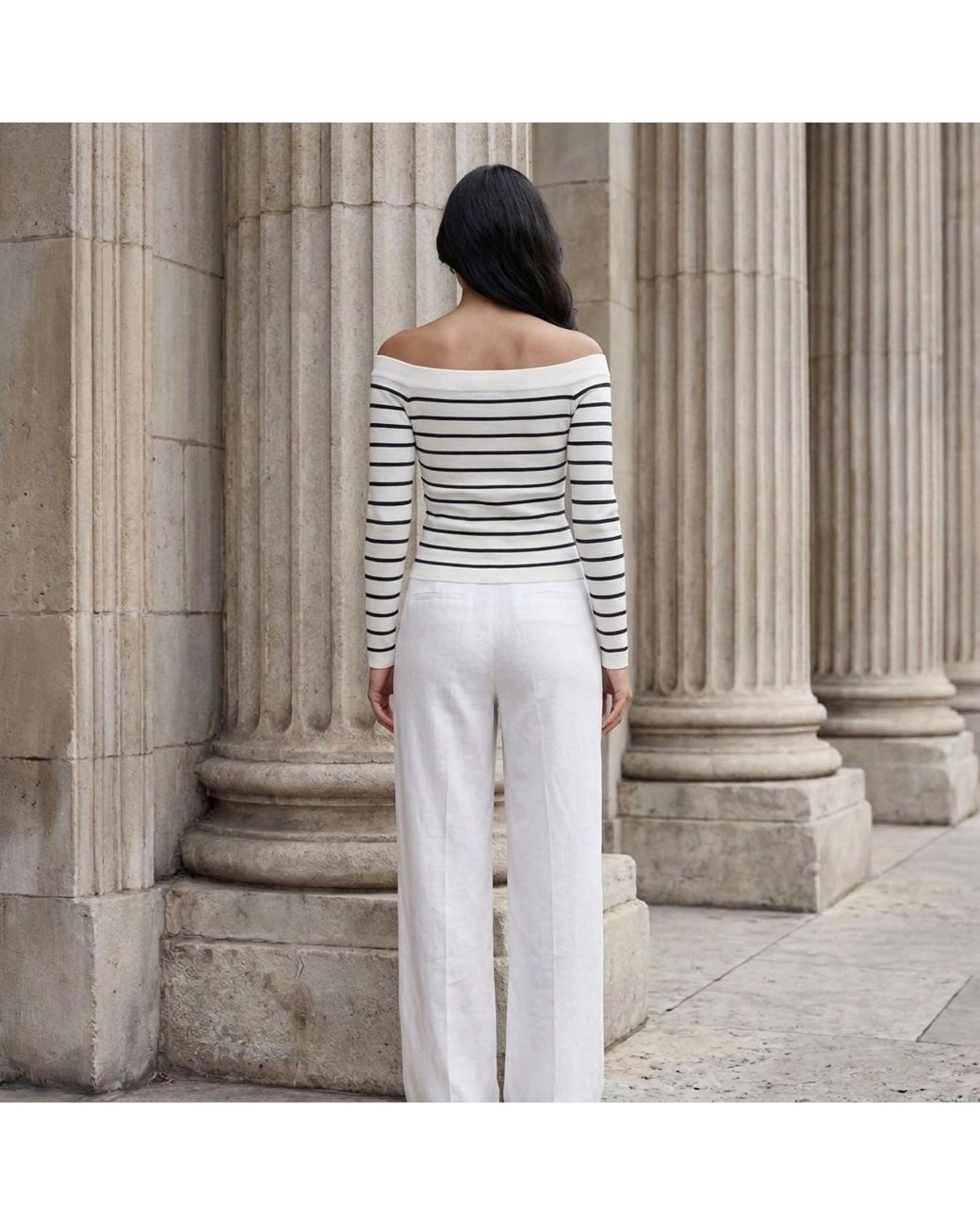 Modenaire Gray Striped Knit Top Sculpted Form