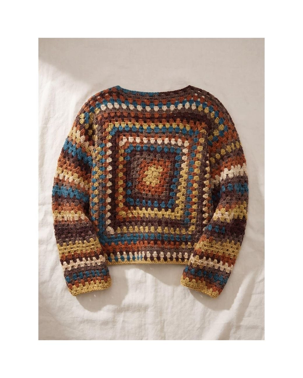 Ana Chic Brown Earth Granny Square Handmade Crochet Jumper