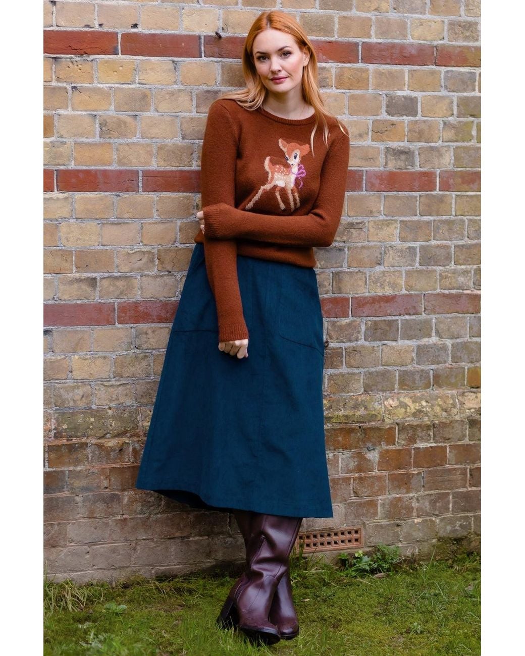 Sugarhill Blue Deirdre Cord Midi Skirt