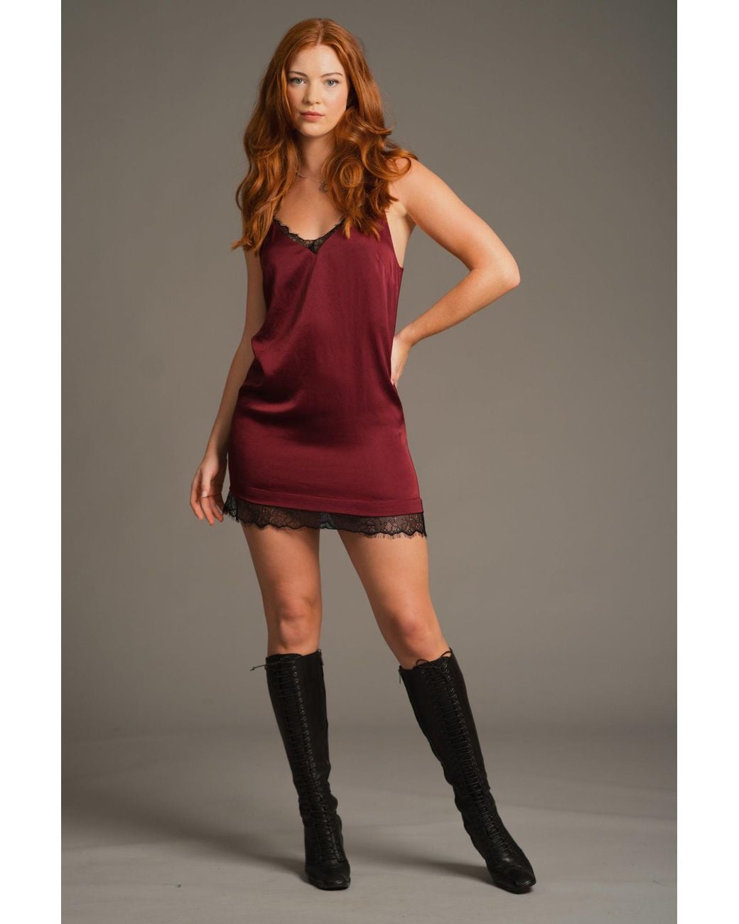 Little Lies Red Nightbird Plum Satin Slip Dress
