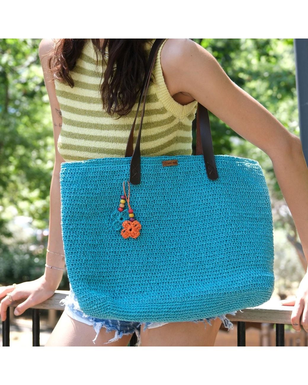Springmoonatelier Blue Handcrafted Raffia Bag On Clouds