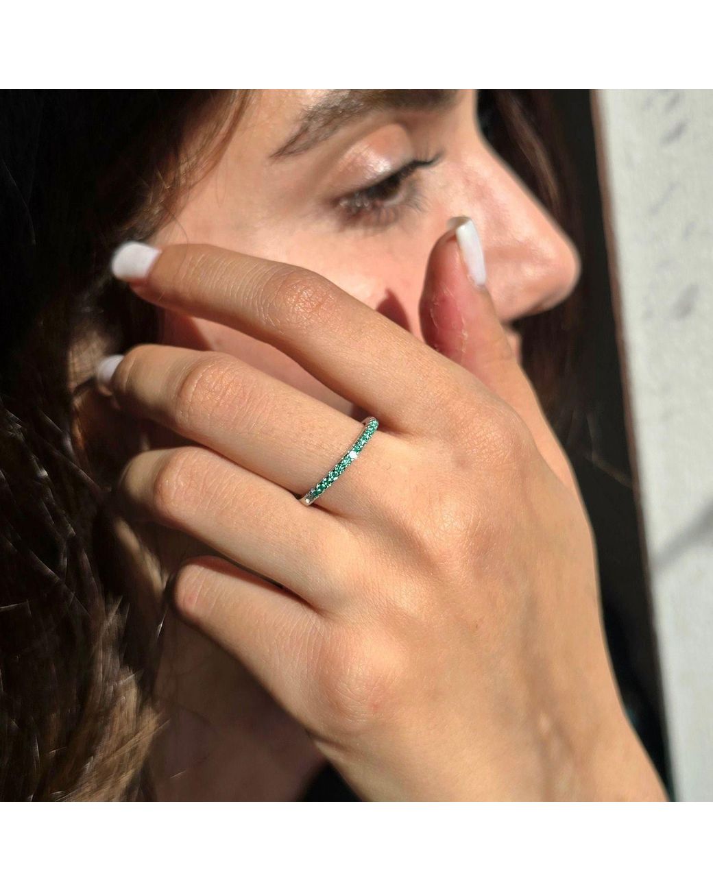Sophelia Green Emerald May Birthstone Crystal Sterling Ring