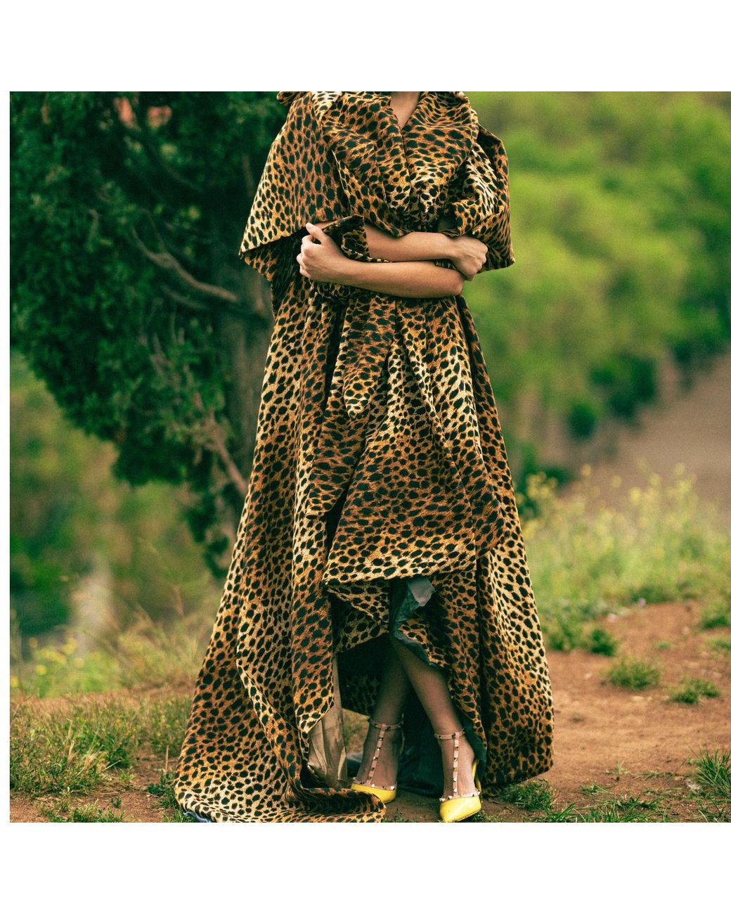 Miro Misljen Brown Leopard Print Dramatic Wrap Cape Coat